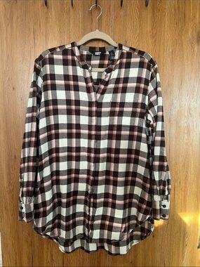 Lands' End women's Plaid Button-Front Shirt - Brown, Pink & Cream